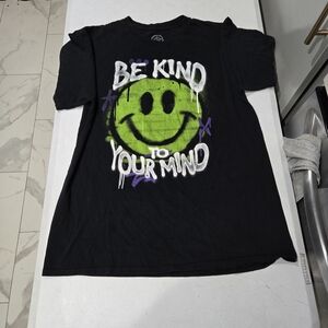 Kids Black Graphic Tee with Lime Smiley - Be Kind To Your Mind